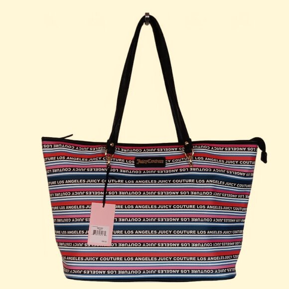 Juicy Couture Women`s Oops a Daisy Stripe Logo Tote Bag - Multi Color Stripe - Picture 1 of 5